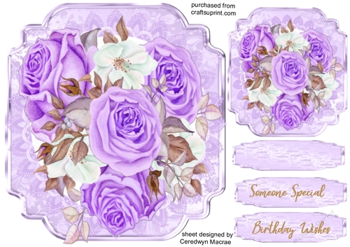 Lilac Roses on Ornate Mat 
