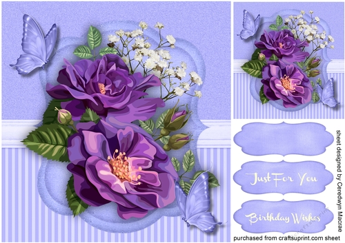 Deep Mauve Roses and Butterflys 