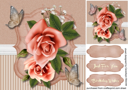Peach Roses and Butterflys 