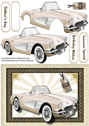 Its A Mans World ? , Beaige Retro Car 