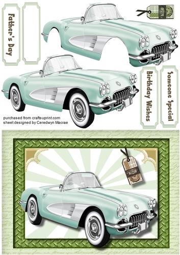 Its A Mans World ? , green Retro Car 