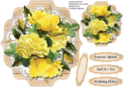 Beautiful Yellow Roses on  a Buff wood mat 