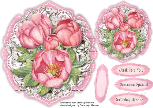 Beautiful Pink Peonys on  a  wood mat 