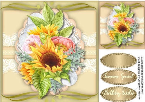 Beautiful Sunflowers on lace 
