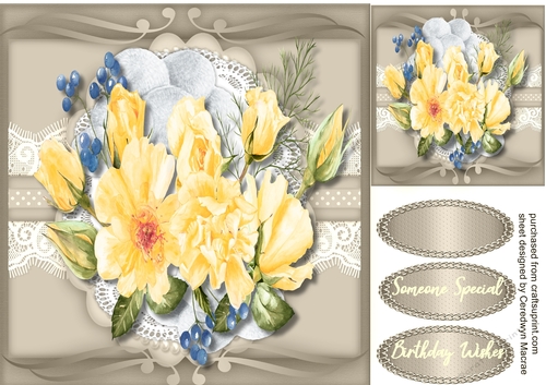 Beautiful  Yellow Roses on lace 
