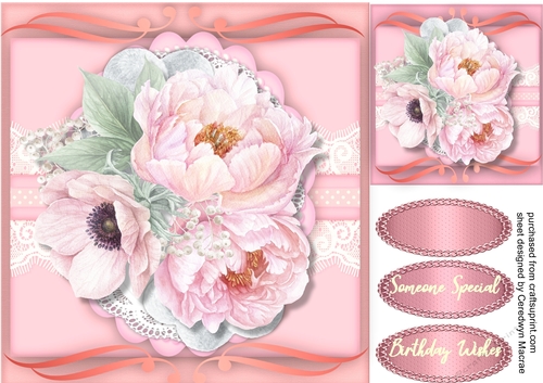 Beautiful pink   peonys  on lace 