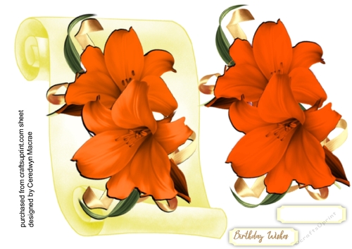 Red  lillys on a scroll mat 