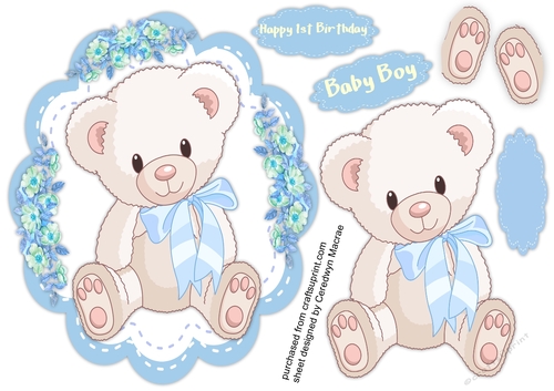 White Teddy with Blue Bow