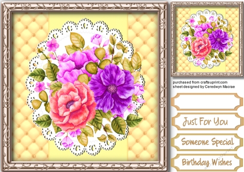 Lilac and Red Roses on lace 