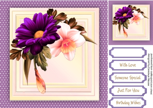 Beautiful LILc Dahlias on Polka dot mat 