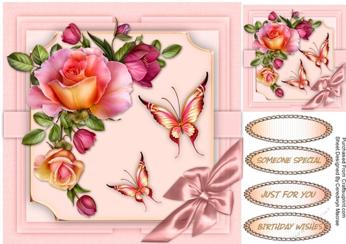 Pink Delight Roses  and Butterflys 