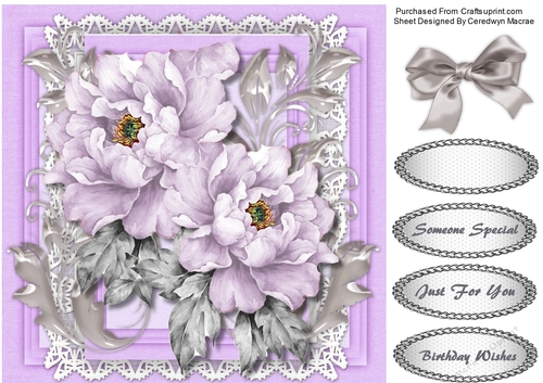 Beautiful Lilac Peony Roses  on Butterfly lace 