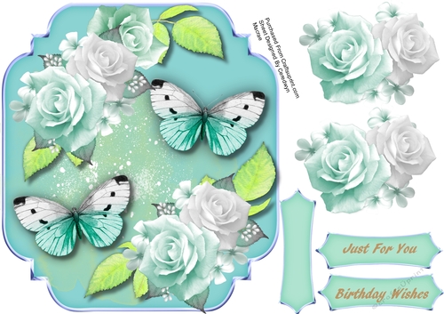 Butterflys and Aqua Roses  