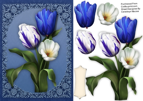 Vibrant Blue Tulips on a Fillagree Mat 