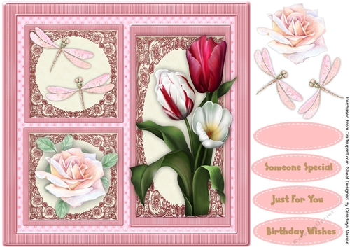 Tulip , Dragonflys and Rose