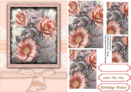 Pink  Roses and Ribbon Bow 