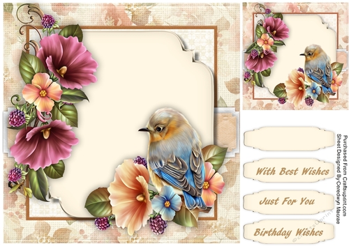 Beautiful Bird and Petunias
