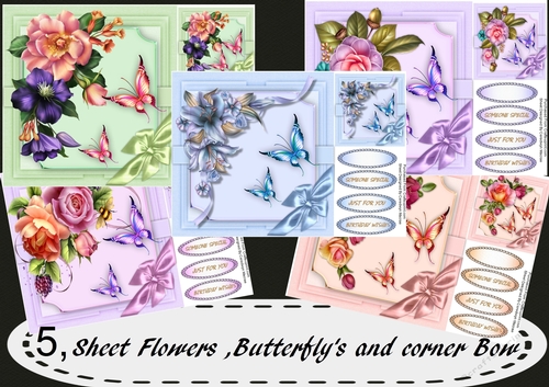 5, Sheet Flowers , Butterflys and sude bow 