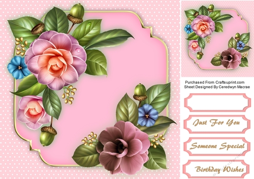 Camelias on a shaped mat 