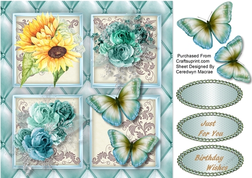 4 Square , Sunflowers and Aqua Roses 