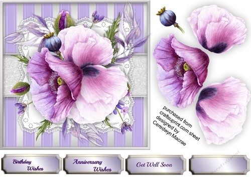 Stunning Water Coloured Lilac Poppys 