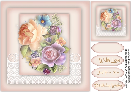 Beautifu Misted Roses on lace 