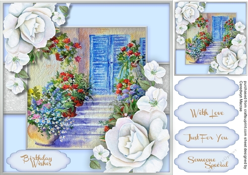Beautiful Blue Door and White Roses
