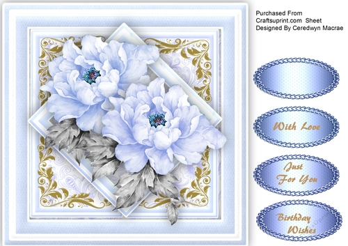 Beautiful Blue Roses on a Diamond Shaped Mat 