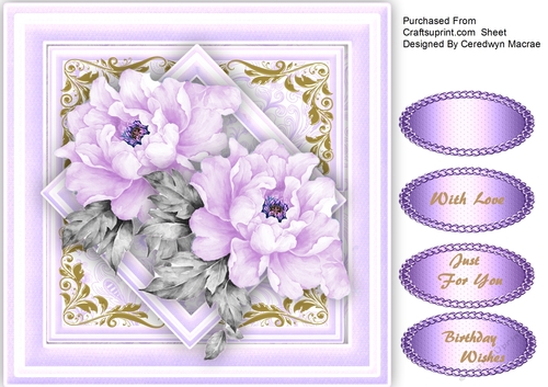 Beautiful Lilac Roses on a Diamond Shaped Mat 