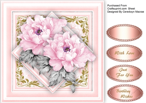 Beautiful Pink Roses on a Diamond Shaped Mat 