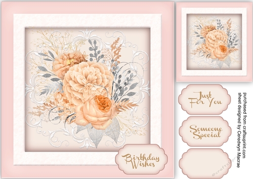 Apricot Roses on Filigree mat