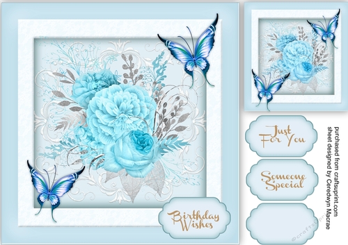 Turq Roses on Filigree mat