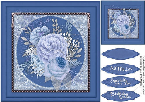 Beautiful Blue Roses on Vintage Lace 
