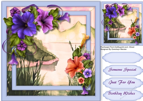 Beautiful Lake Scene with Petunias