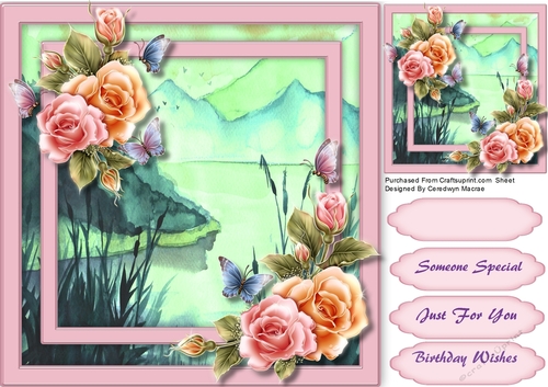 Beautiful Lake Scene with Rosey Glo  Roses 