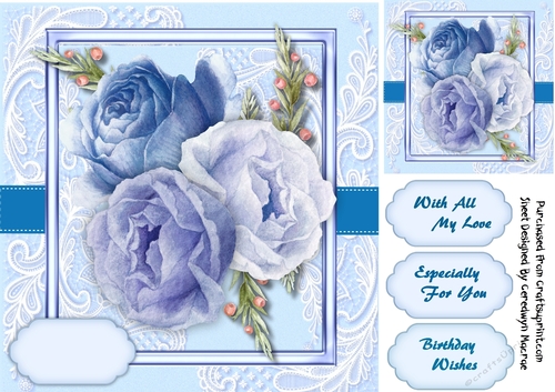 Blue Roses on Lace 