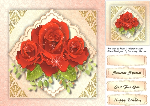 Lovely Red  Roses on a scalloped mat 