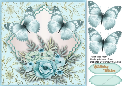 Aqua Butterflys on a Scalloped Mat