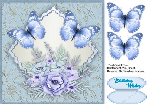Blue Butterflys on a Scalloped Mat