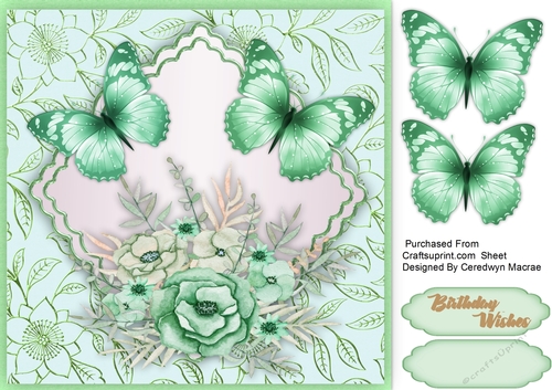 Green Butterflys on a Scalloped Mat