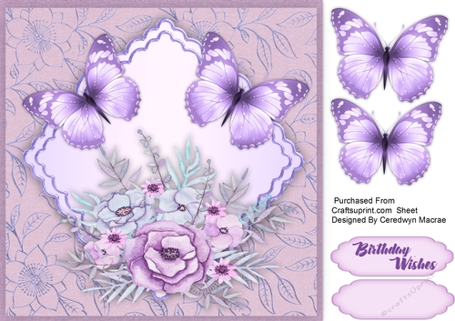 Lilac Butterflys on a Scalloped Mat