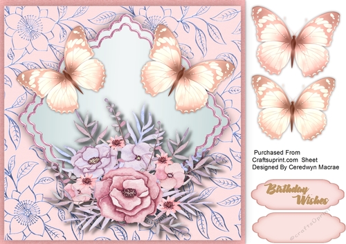 Pale Pink Butterflys on a Scalloped Mat