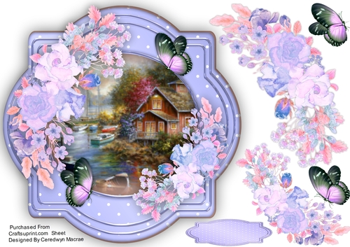 Beautiful Lilac and Pink Roses on a Shaped  Mat 