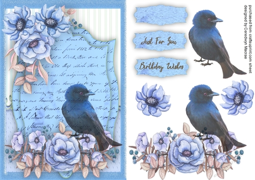 Blue Bird and Roses 