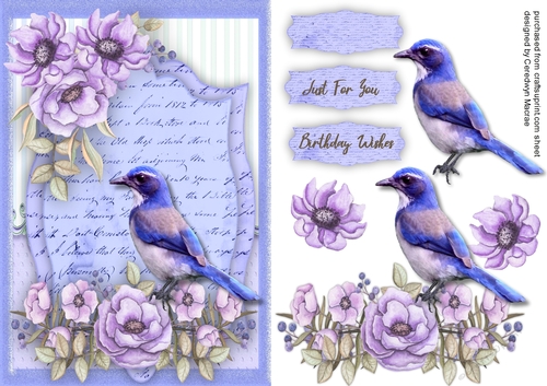 Lovely Lilac Roses and Bird