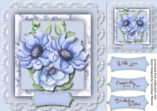 Beautiful Blue Flowers on vintage Lace 