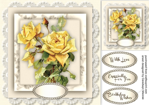 Beautiful Yellow  Roses on Vintage Lace Mat