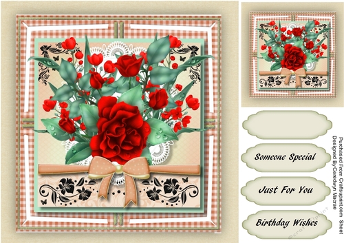 Beautiful Red Roses on Gingham 