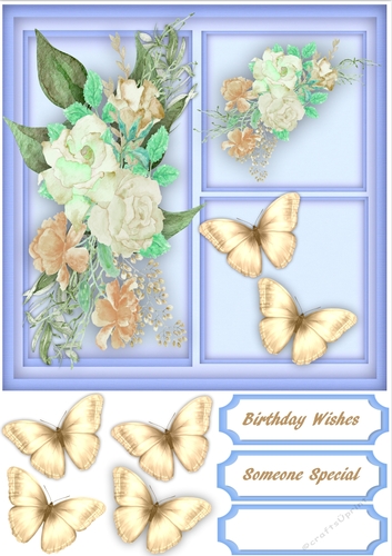 3,Square Cream  Roses with Butterflys 
