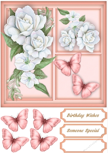 3,Square White  Roses with Butterflys 